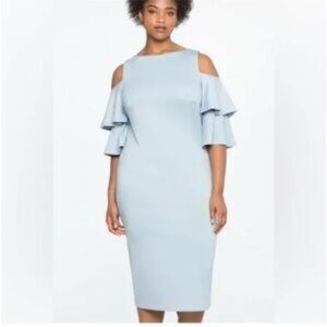 Eloquii Light Blue Cold Shoulder Ruffle Sleeve Midi Dress Size 24